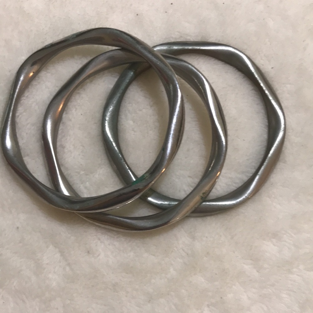 | EUC Chico’s Silver Bangle Set (3) Bracelets…